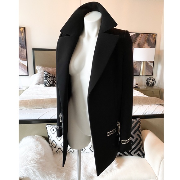 Anthony Vaccarello Black Long Embellished Blazer 4 - Picture 1 of 11